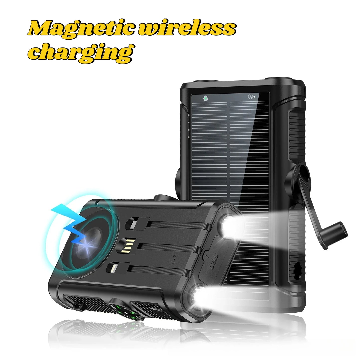 50000mAh Solar Power Bank 22.5W Magnetic Wireless Charging Camping Powerbank with Cables External Battery for IPhone Magsafe