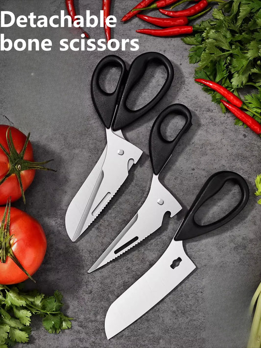 8-in-1 Heavy-Duty Multifunctional Kitchen Scissors - Stainless Steel Detachable Blade Locking System for Meat, Fish, Poultry