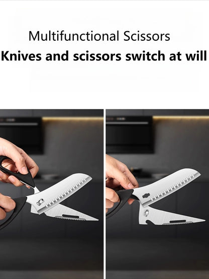 8-in-1 Heavy-Duty Multifunctional Kitchen Scissors - Stainless Steel Detachable Blade Locking System for Meat, Fish, Poultry
